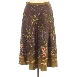 A Line Palm Tree Island Sequence Swing midi skirt women’s 6 brown/green
